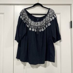 NWT Tommy Hilfiger Women's Wide Neck Off Shoulder Navy‎ Top White 1x Plus